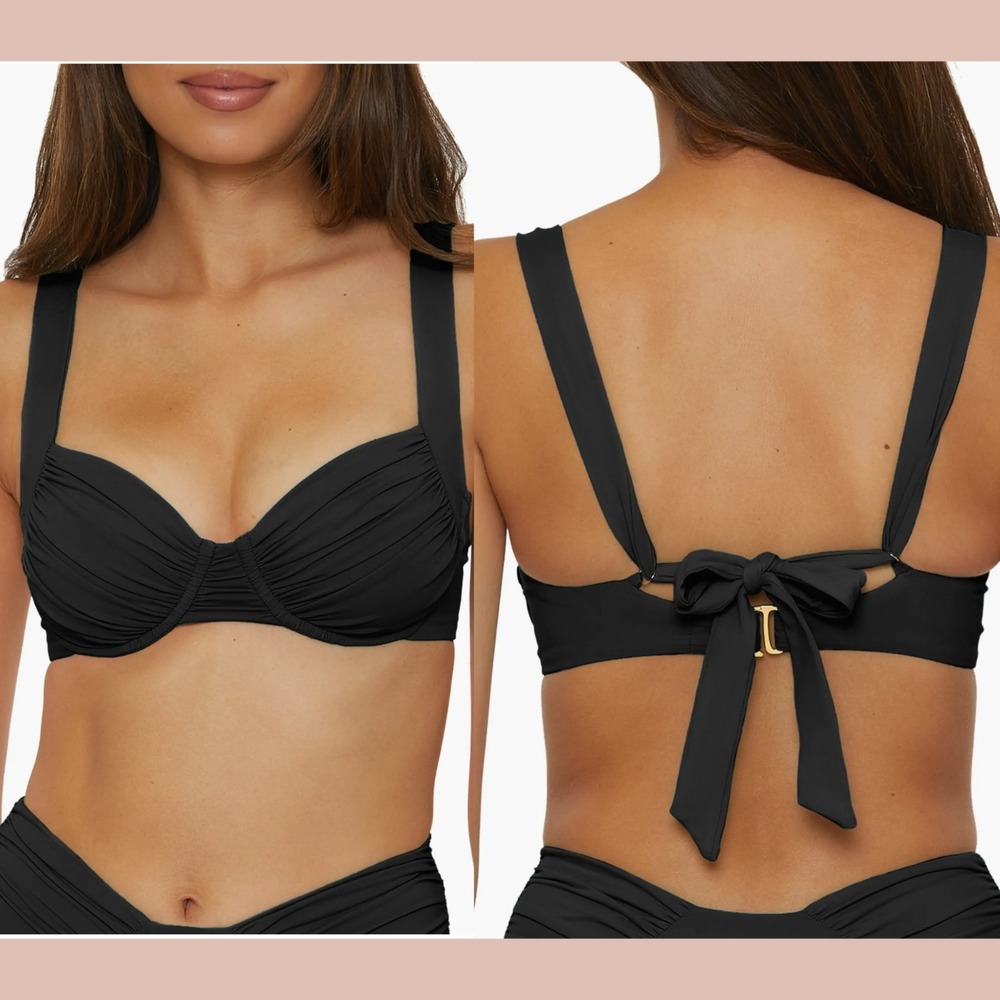 NWT $88 Becca [‎ D Cup ] Multi way Color Code Underwire Bikini Top Black #U1758